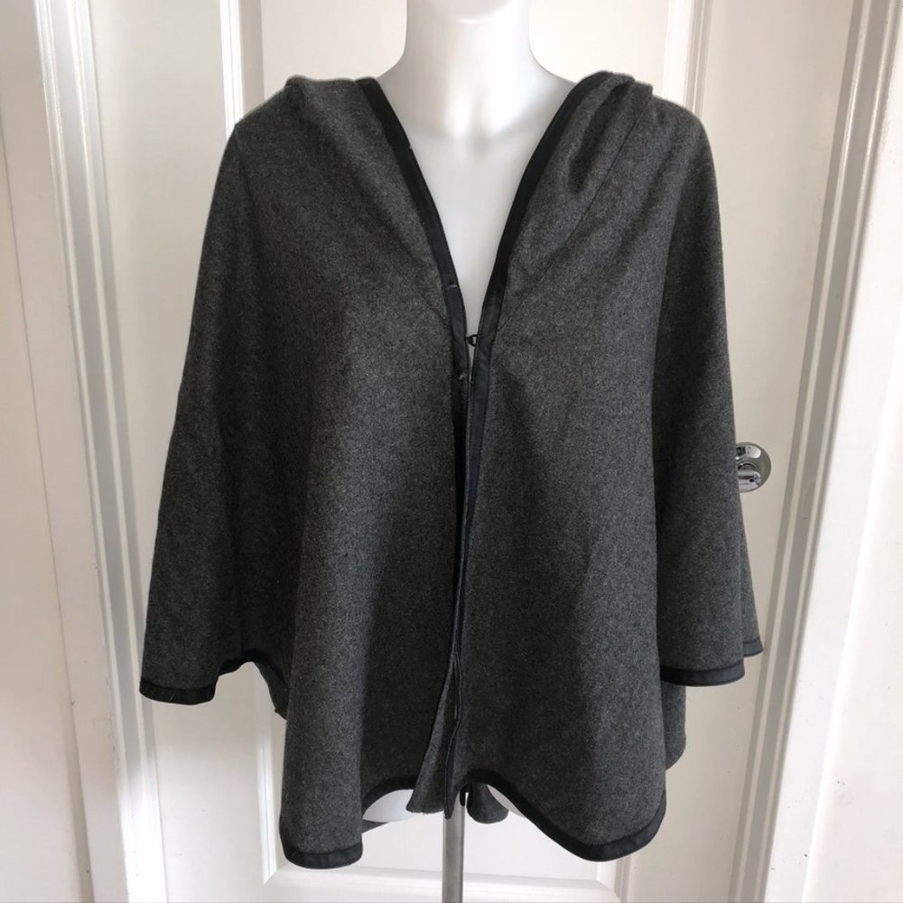KENAR Hooded Cape With Faux Leather Trim One Size
